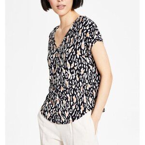 Womens Size M Bar Iii Animal-Print V-Neck Top Short Sleeve New With Tags